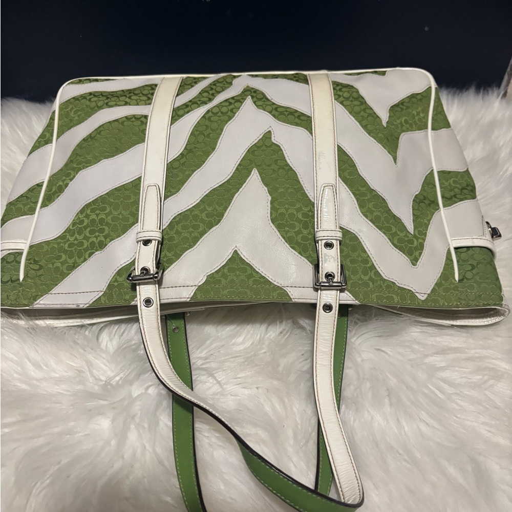 Chic Green and White  coach Tote Bag